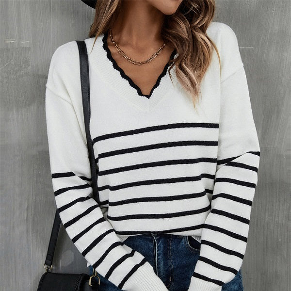 New V-neck Striped Sweater