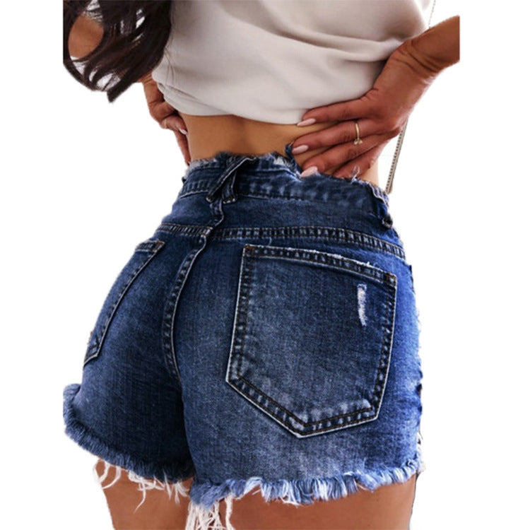 Ripped High Waist Denim Shorts