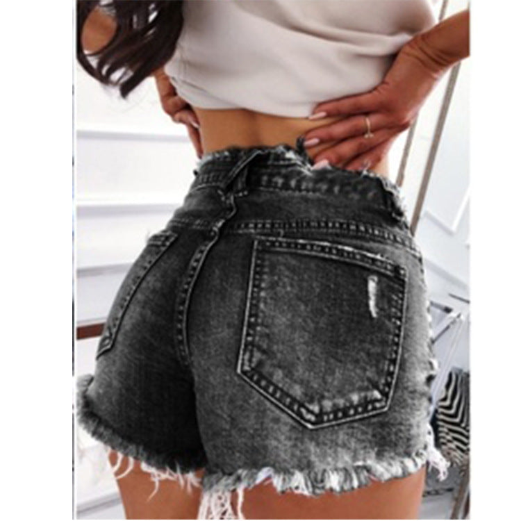 Ripped High Waist Denim Shorts