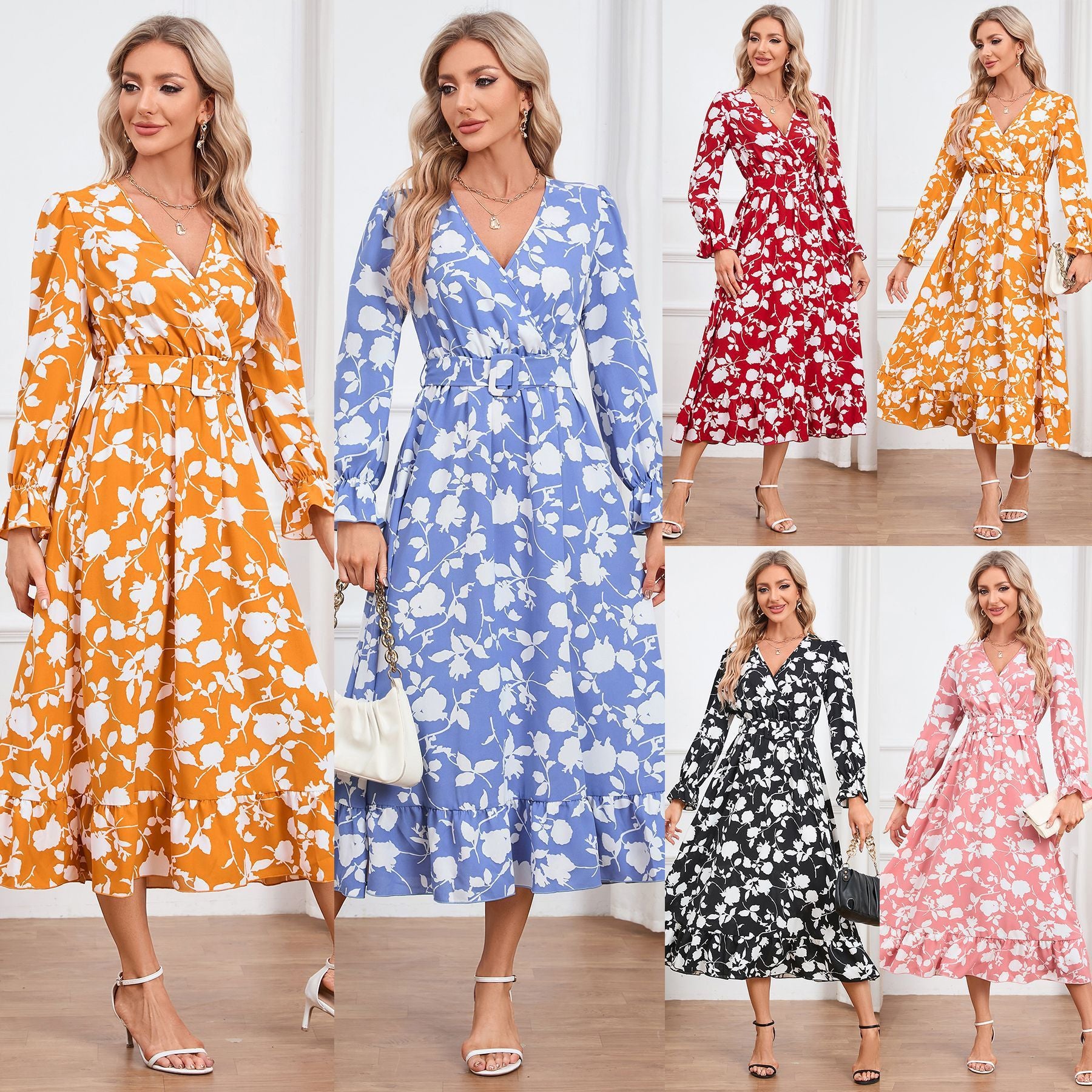 Women's Retro V-neck Printed Dress