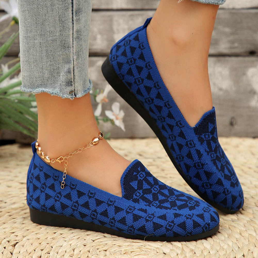 Printed Round Toe Casual Hollow Breathable Loafers