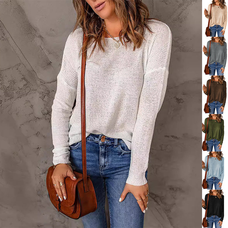 Casual Solid Round Neck Pullover Sweater