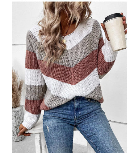 Striped Crew Neck Casual Sweater