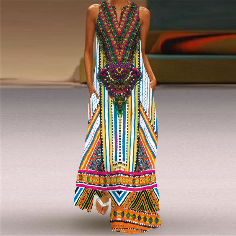 New Retro Print Long Dress