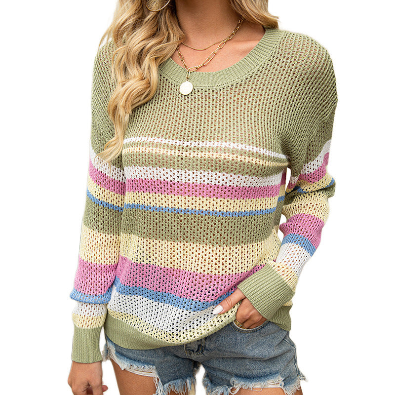 Women's Knit Striped Colorblock Pullover Sweater