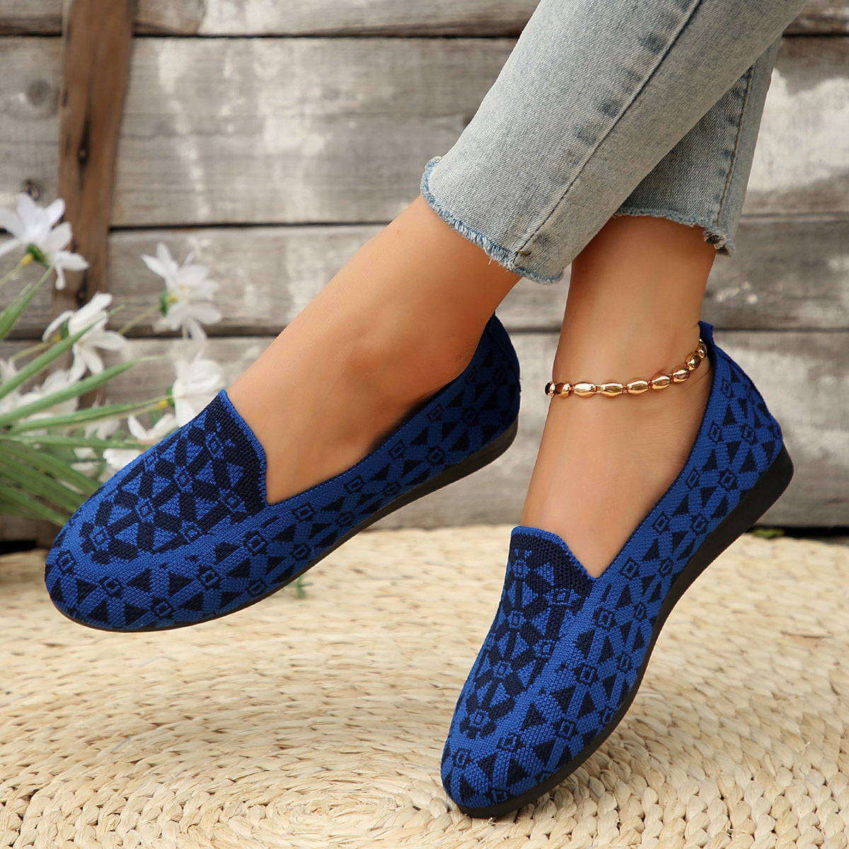 Printed Round Toe Casual Hollow Breathable Loafers