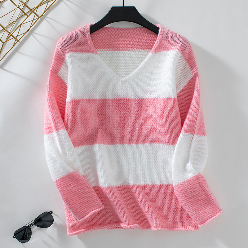 Casual Contrast Color Striped Sweater