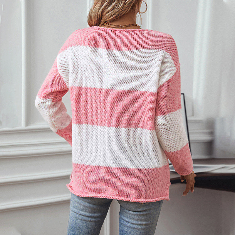 Casual Contrast Color Striped Sweater
