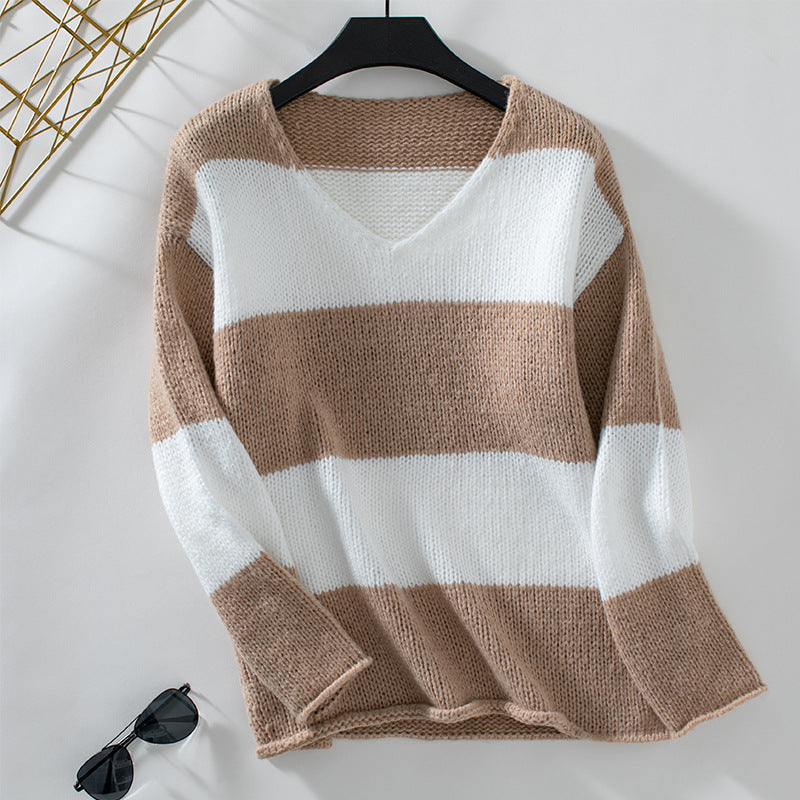 Casual Contrast Color Striped Sweater