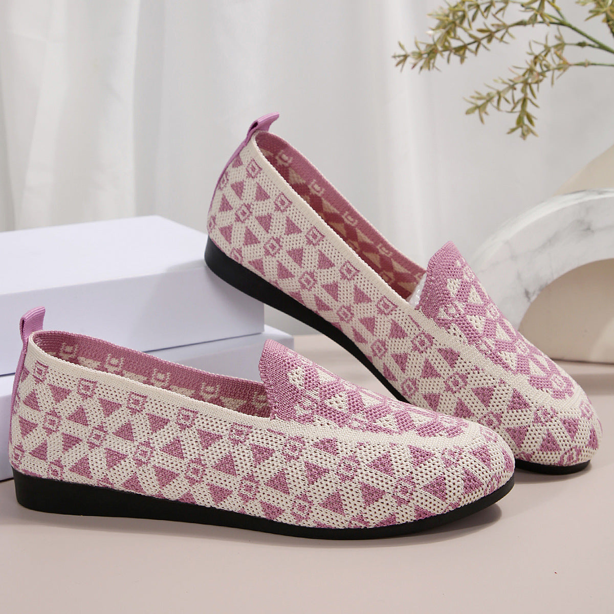 Printed Round Toe Casual Hollow Breathable Loafers
