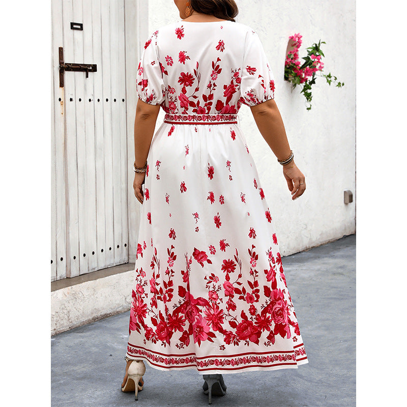 Retro V-neck Printing Dress