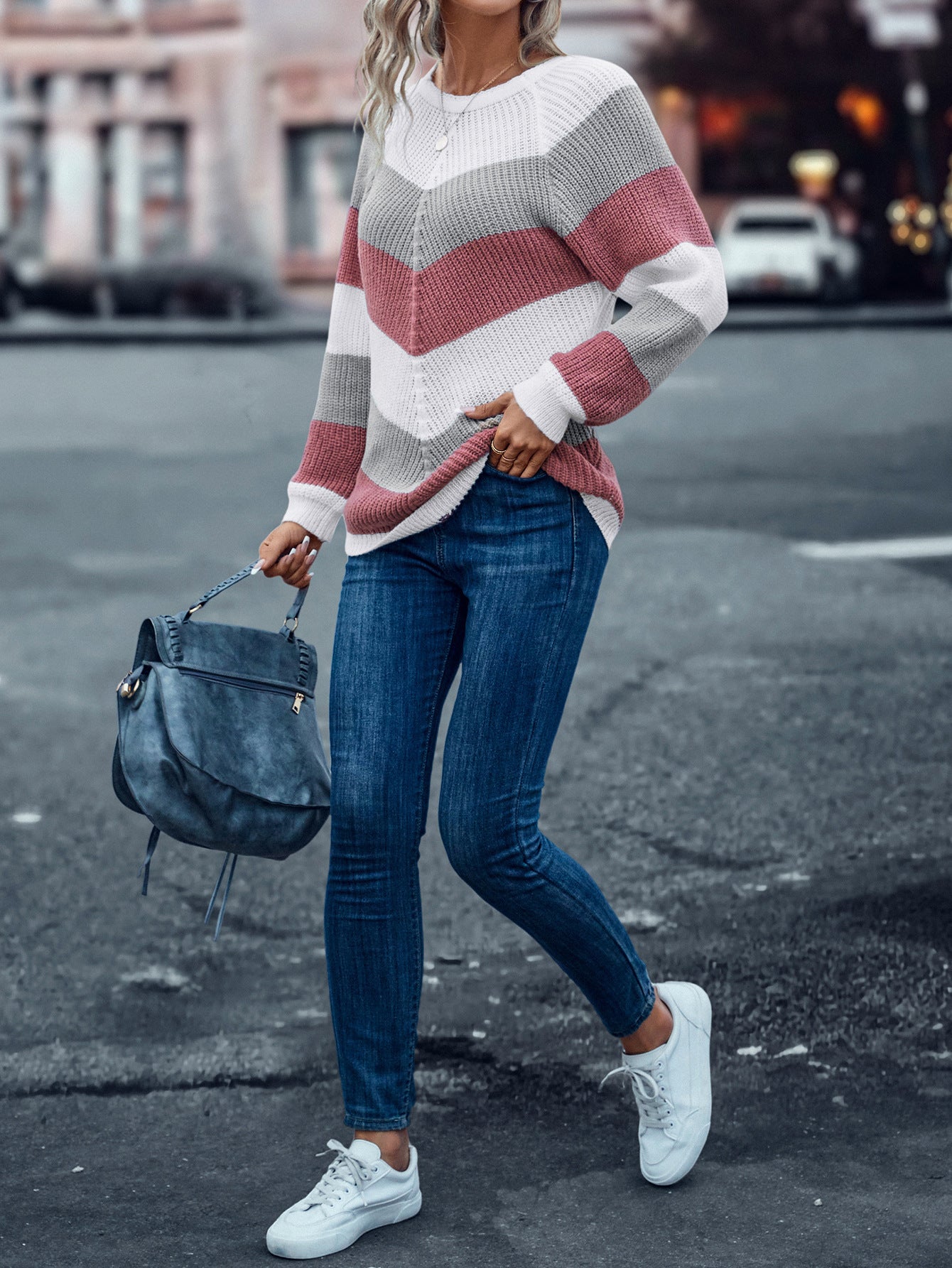 Striped Crew Neck Casual Sweater