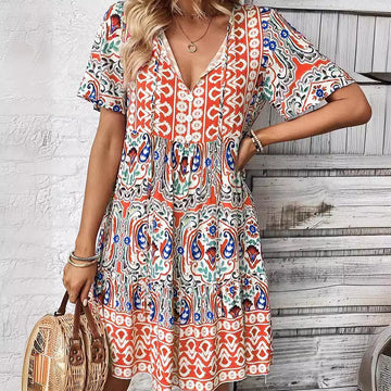 Women's V-neck Dress Fashion Loose