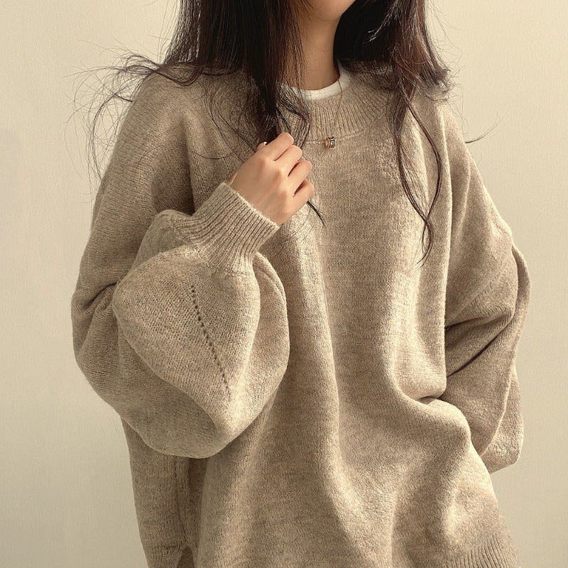 Crewneck Pullover Lantern Sleeve Loose Sweater